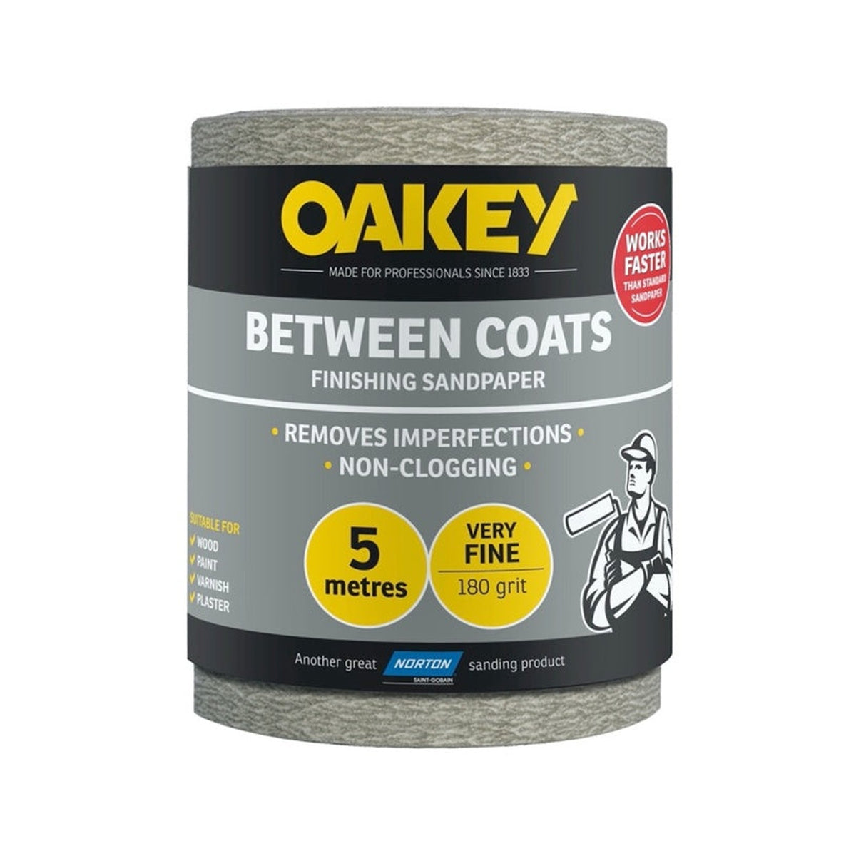 Norton Oakey Between Coats 180g sanding roll, 5m x 115mm