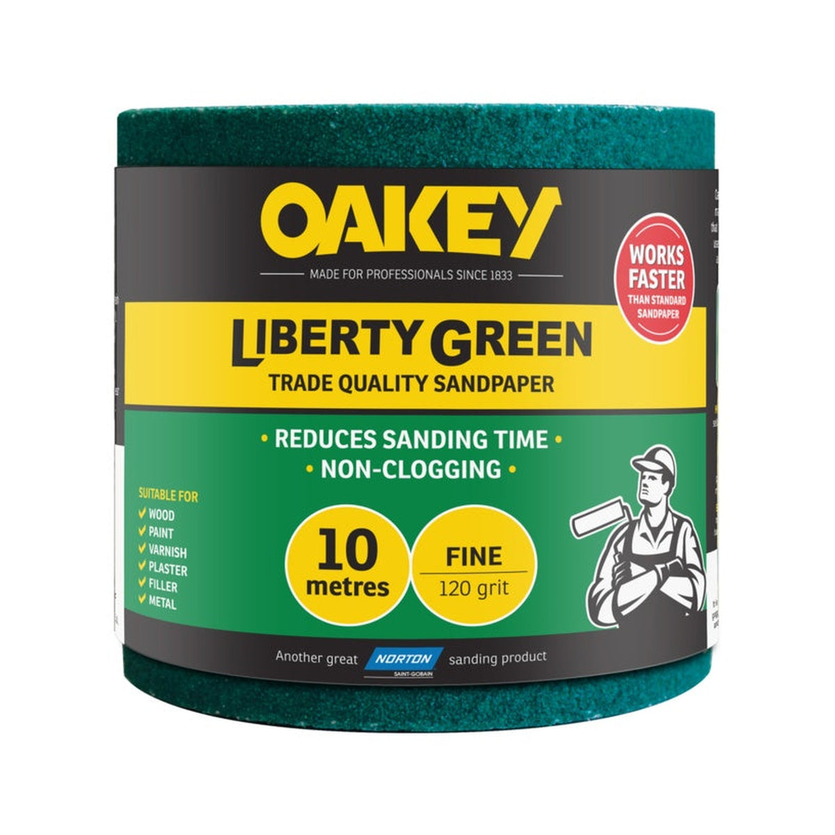 Norton Oakey Liberty Green sanding roll 120 grade, 10m x 115mm