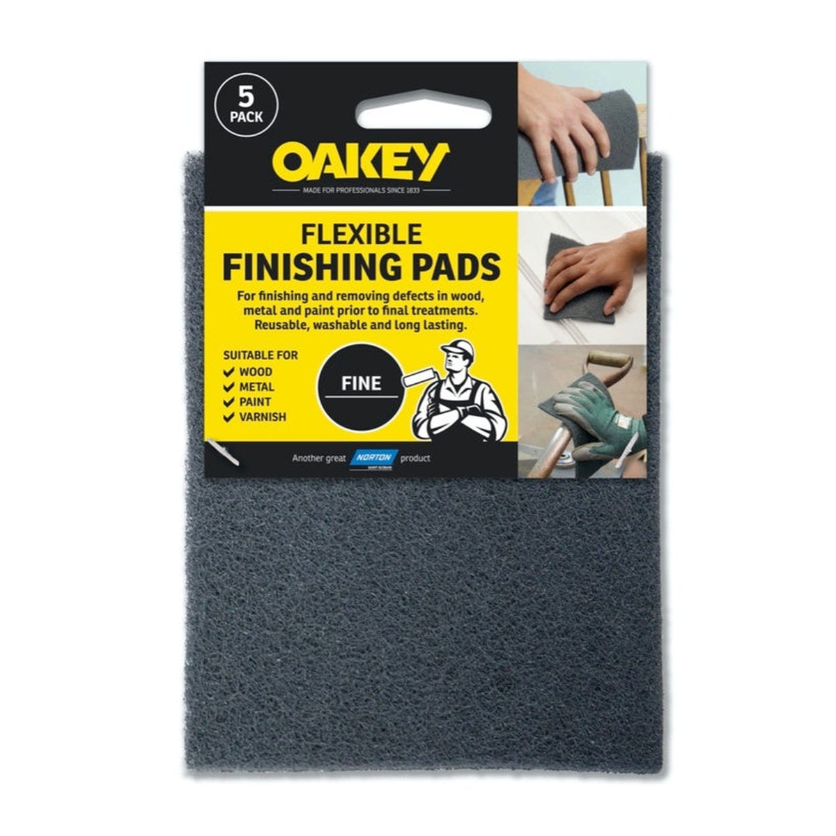 Oakey grey flexible finishing pads, pack of 5