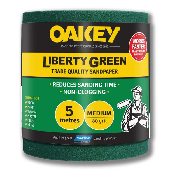 Oakey Liberty Green 5m sanding roll, medium 80g