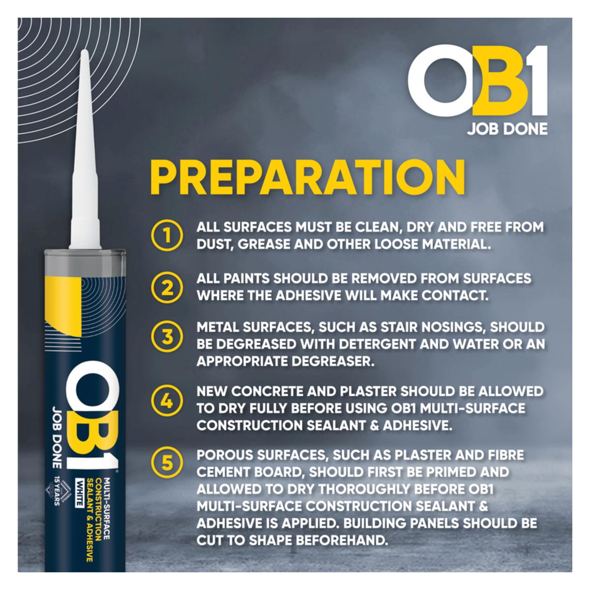 OB1 Multi Surface Sealant and Adhesive 290ml in White, view 4