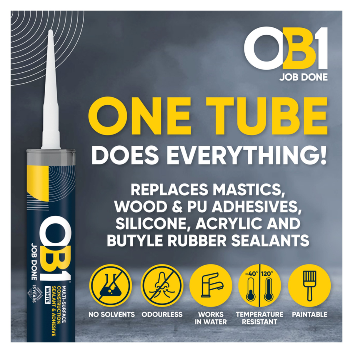 OB1 Multi Surface Sealant and Adhesive 290ml in White, view 7
