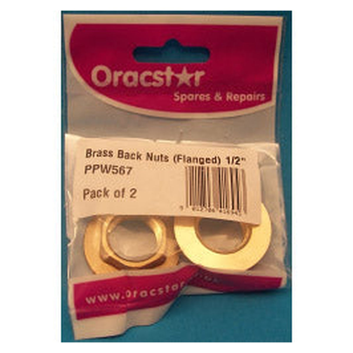Oracstar flanged brass back nuts 1/2 inch pack of 2