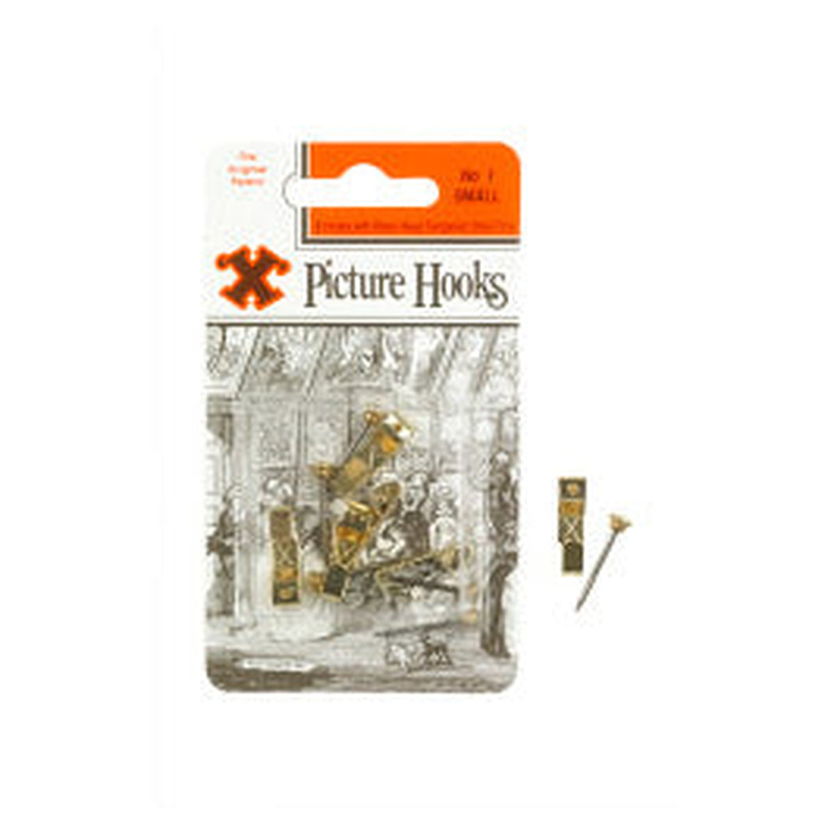 Brass plated patent steel picture hooks No.1 blister pack