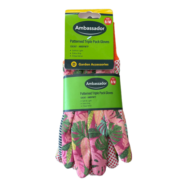 Patterned Triple Pack Gloves - 8/M