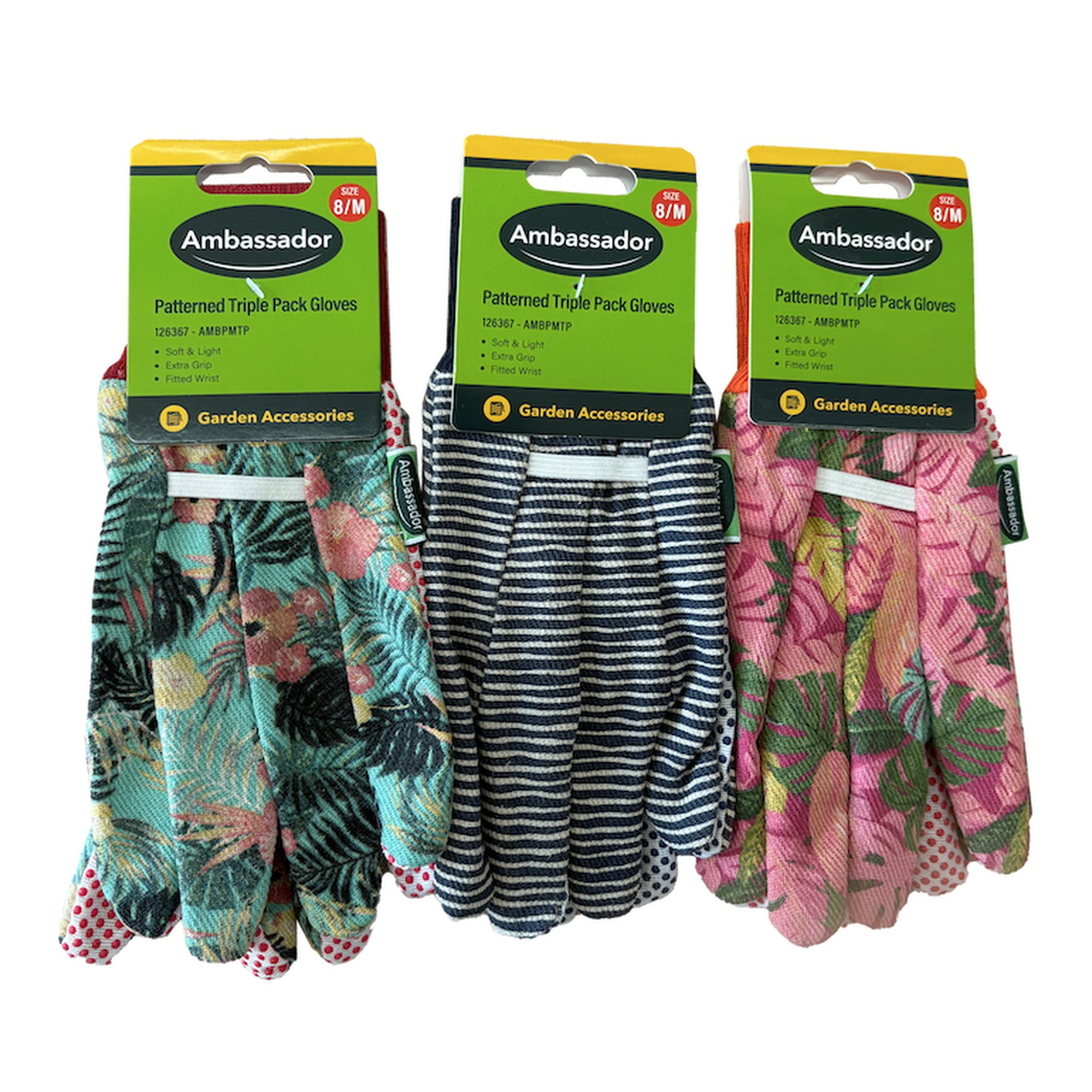 Patterned Triple Pack Gloves - 8/M, view 2