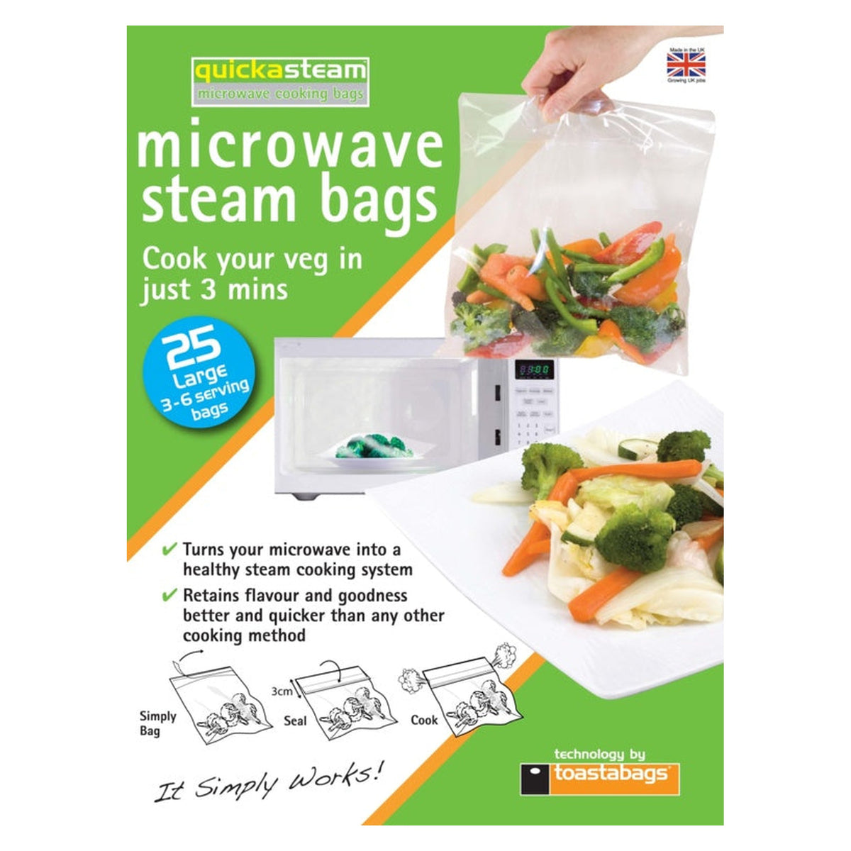 Pack of 25 Planit Quickasteam microwave steam bags