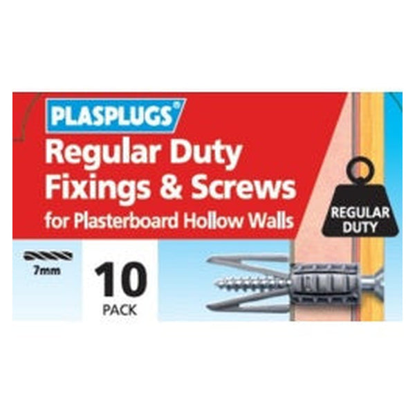 Plasplugs regular duty plasterboard fixings with screws, pack of 10