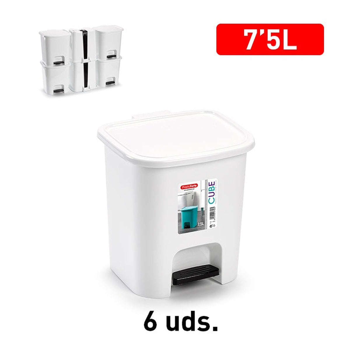 Plasticforte 7.5 litre white pedal bin