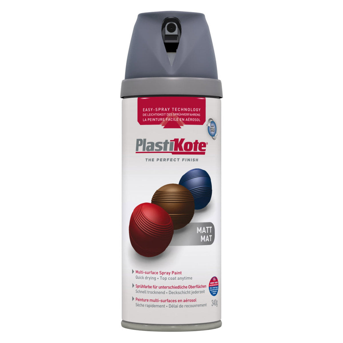 PlastiKote Twist & Spray 400ml can in grey matt