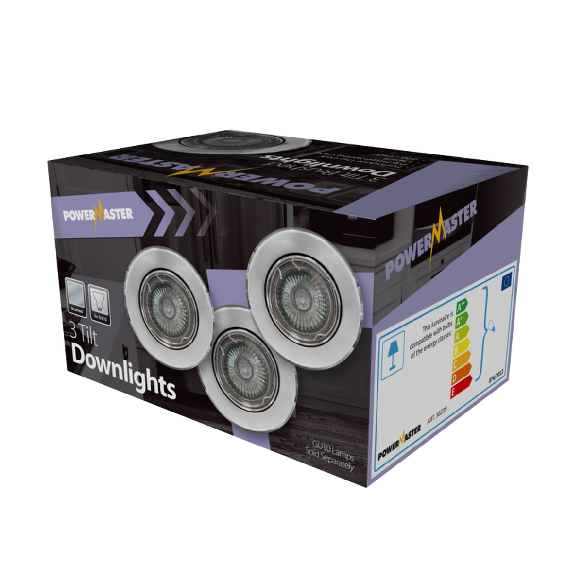 Powermaster pack of three brushed steel tilt downlighters