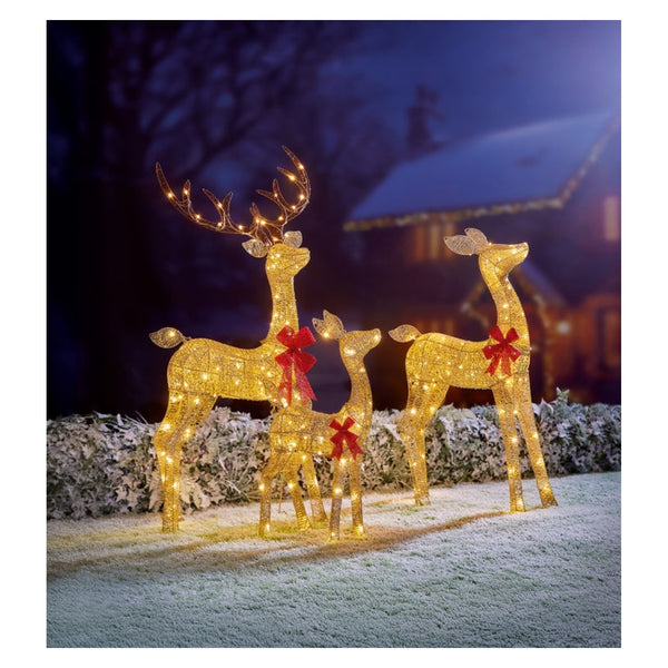 Premier set of three lit gold glitter fabric deer 1.4m
