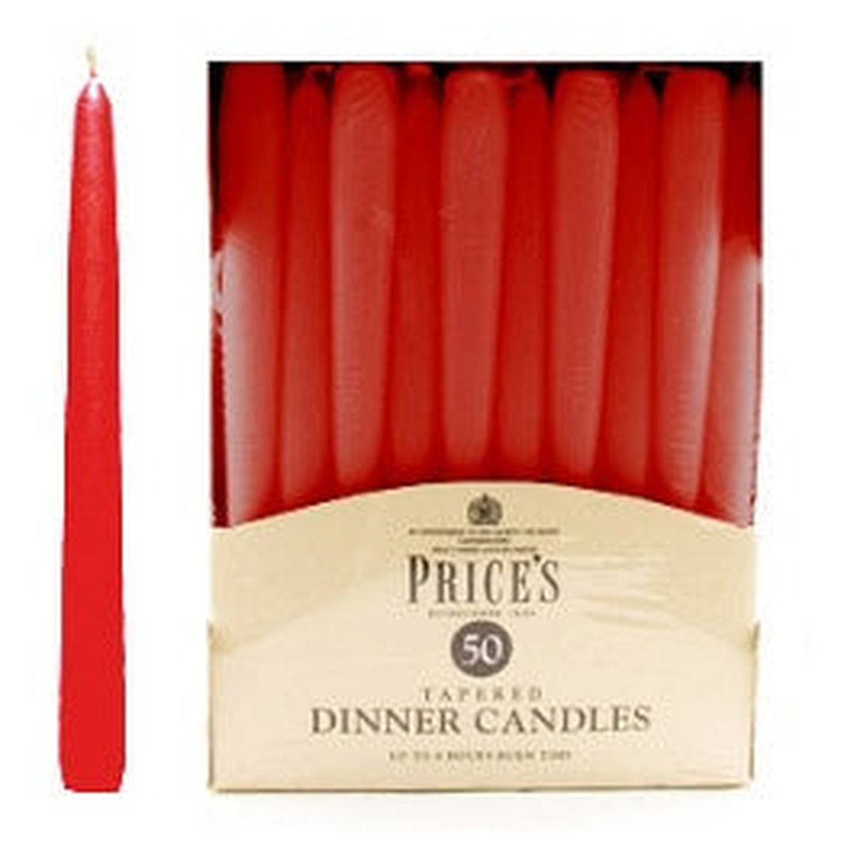 Price's red tapered dinner candles, pack of 50