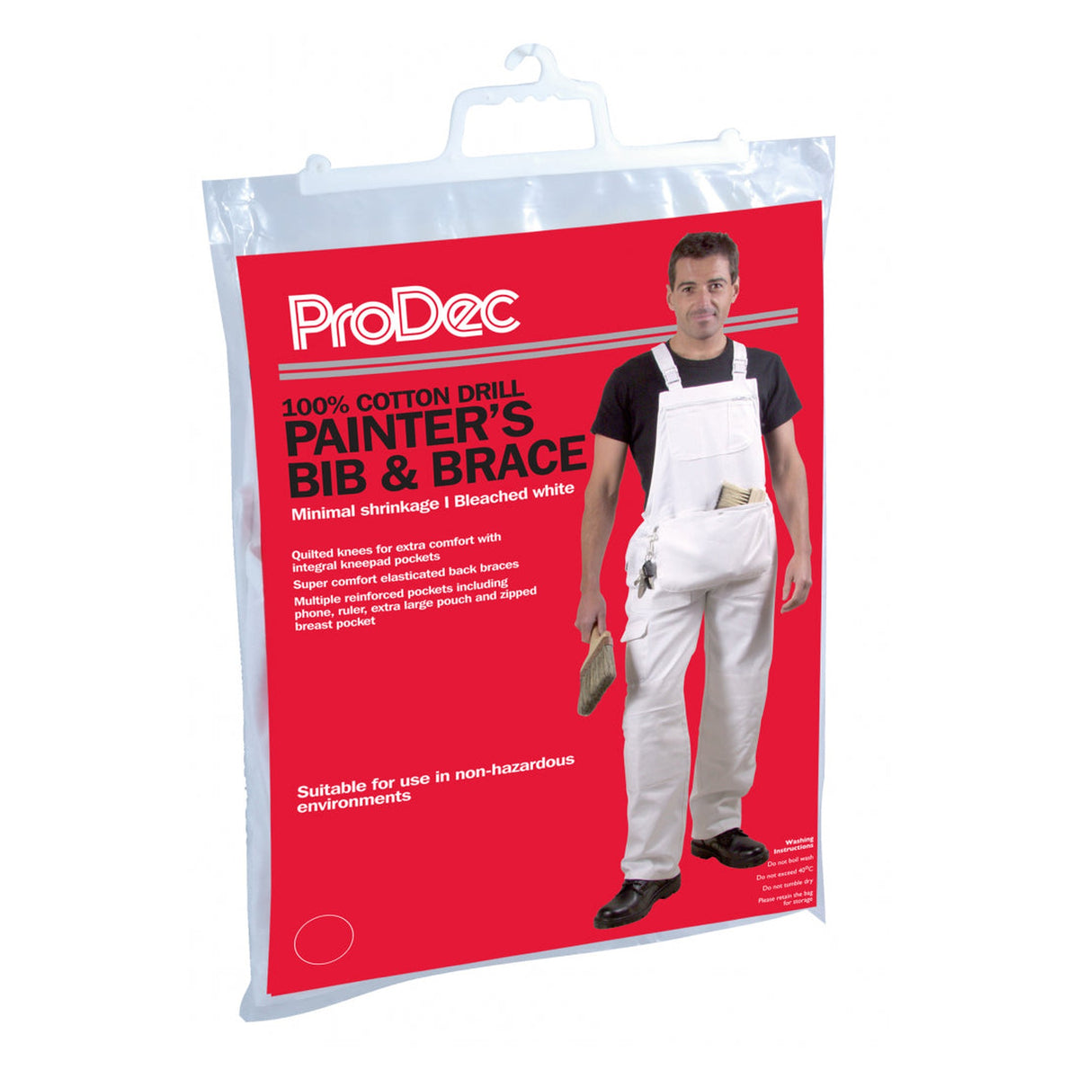 ProDec white bib and brace overalls, size large, view 2