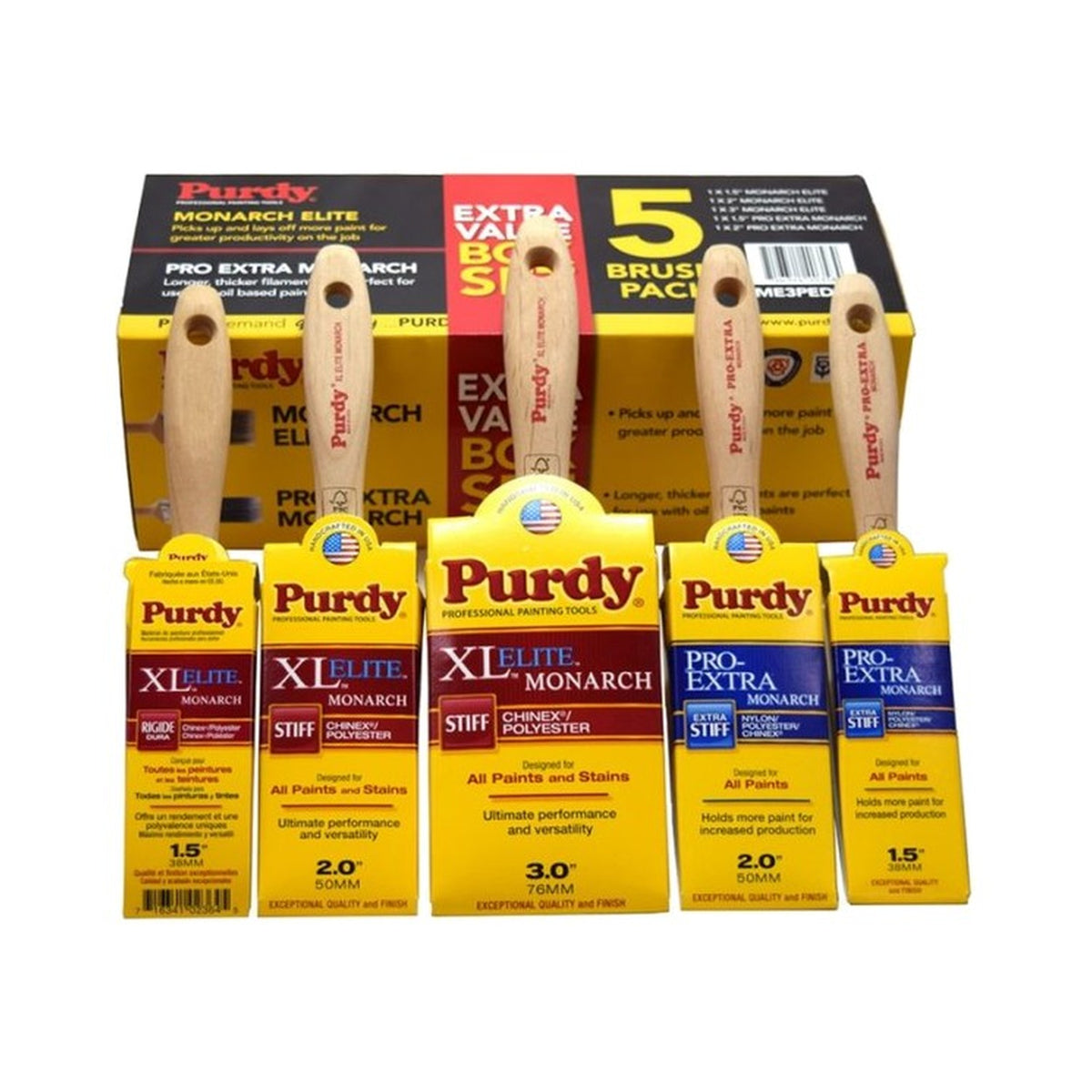 Purdy Monarch Elite & Pro Extra Monarch Paint Brush Set, Pack of 5