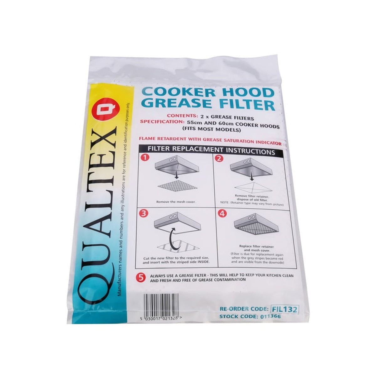 Qualtex cooker hood grease filters, pack of 2