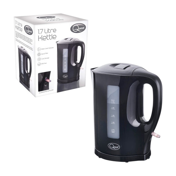 Quest black 1.7L cordless jug kettle