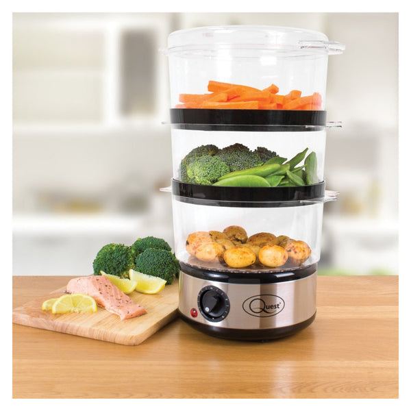 Quest 3 layer compact stainless steel food steamer