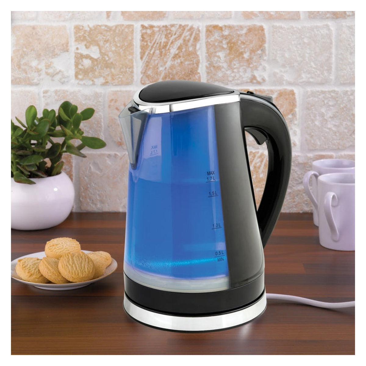 Quest black illuminated cordless 1.7L jug kettle, view 2