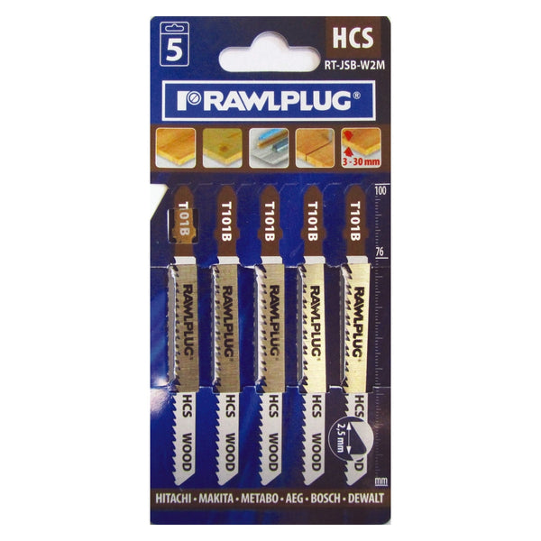Pack of 5 Rawlplug medium jigsaw blades for wood