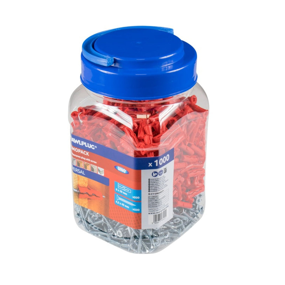 Rawlplug Uno red multi purpose plugs and screws 500 pack