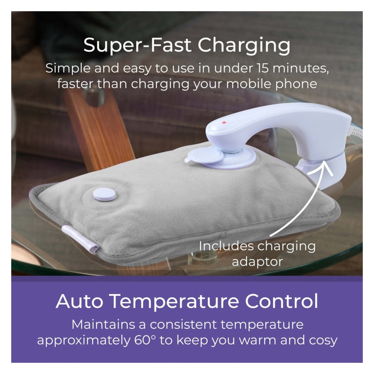 Rechargeable Hot Water Bottle 24 x 17cm - Grey, view 2