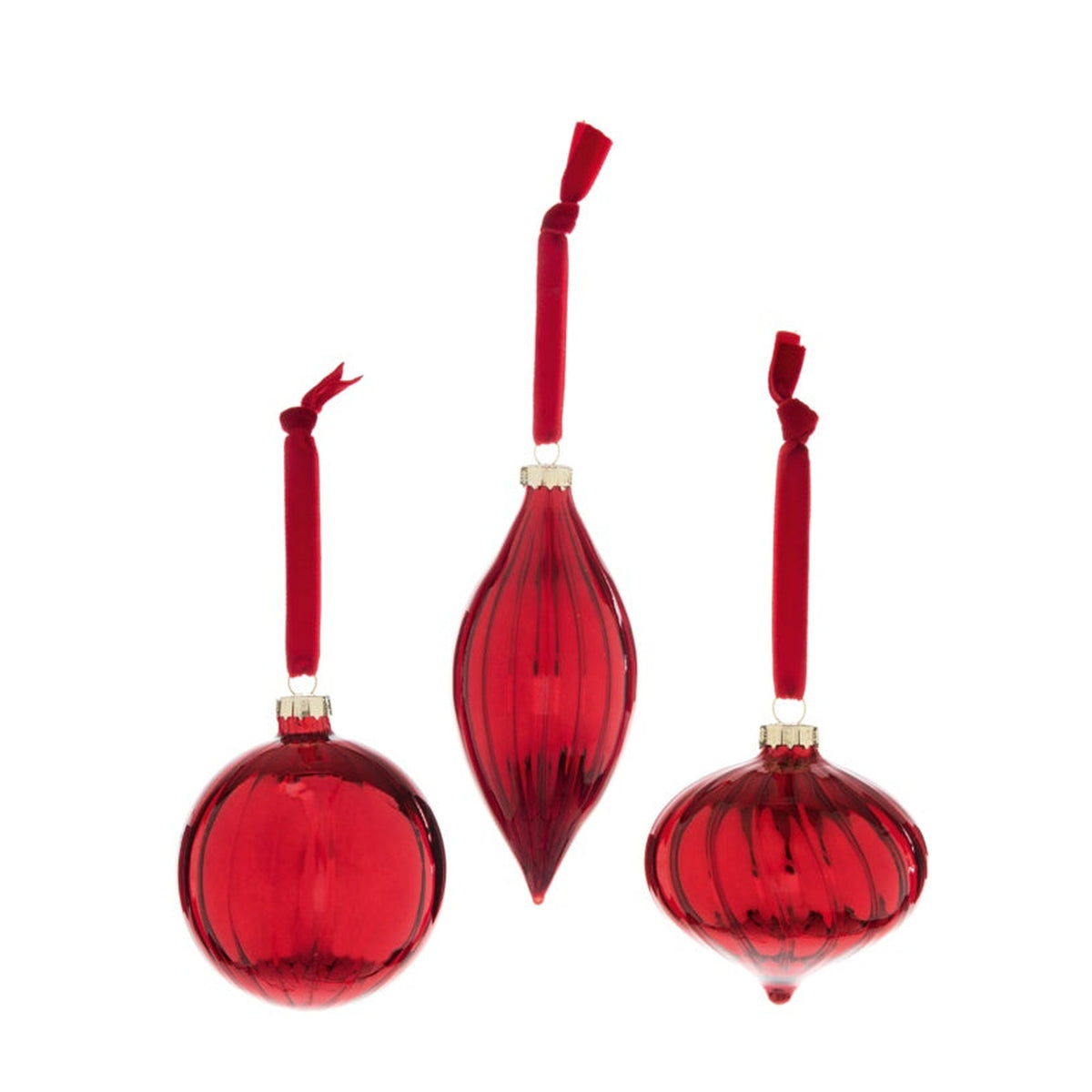 Red Ribbed Glass Bauble - Assorted