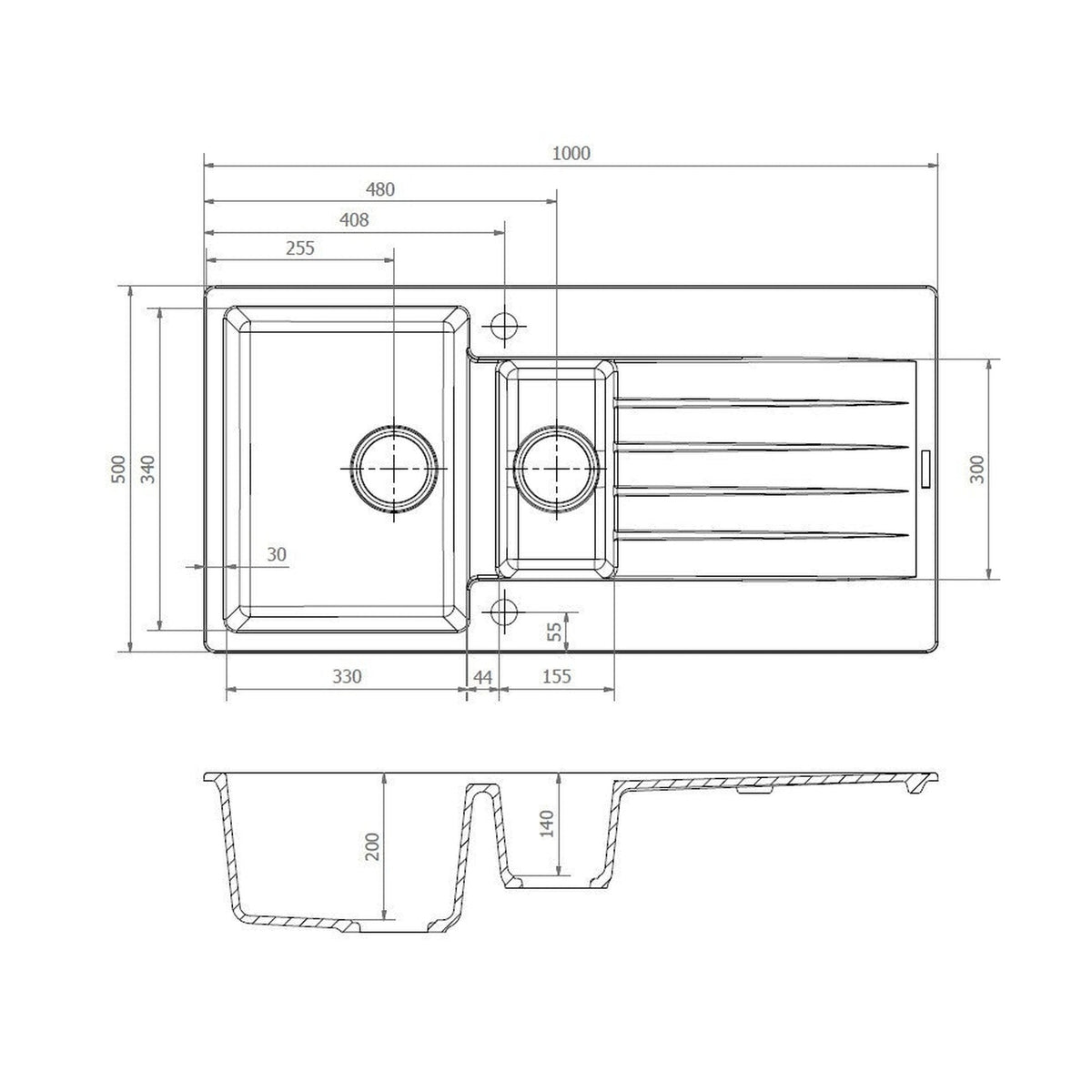 Reginox grey granite 1.5 bowl kitchen sink 1000 x 500mm, view 3