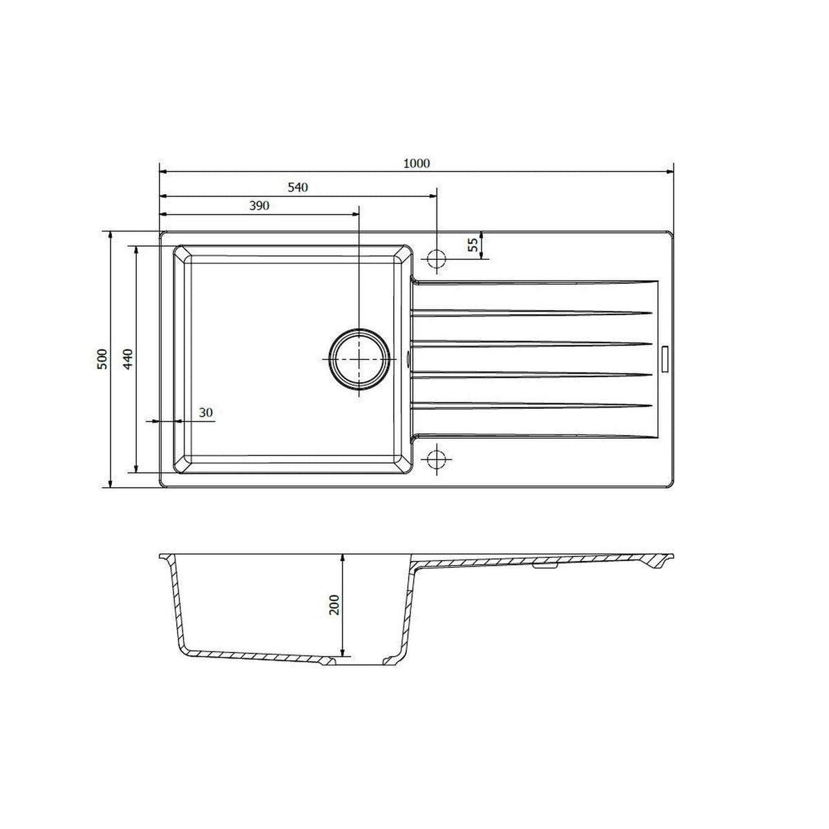 Reginox grey granite 1 bowl kitchen sink 1000 x 500mm, view 2