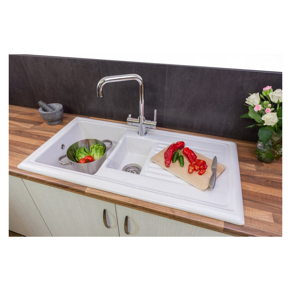 Reginox white ceramic reversible 1.5 bowl kitchen sink