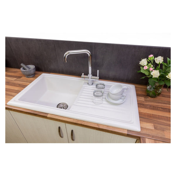 Reginox white ceramic reversible single bowl kitchen sink