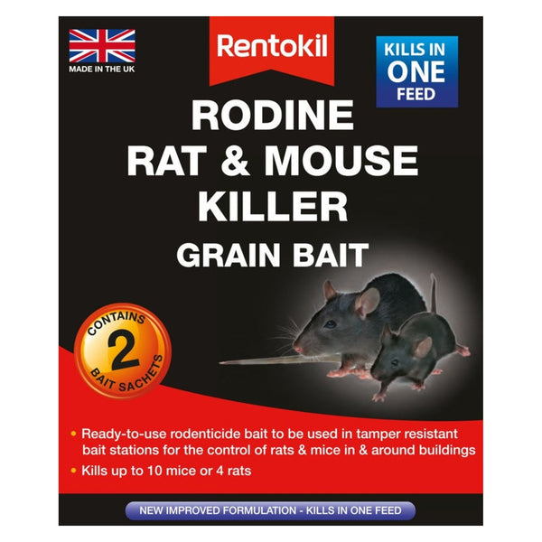 Rentokil Rodine rat and mouse killer grain bait, 2 sachets