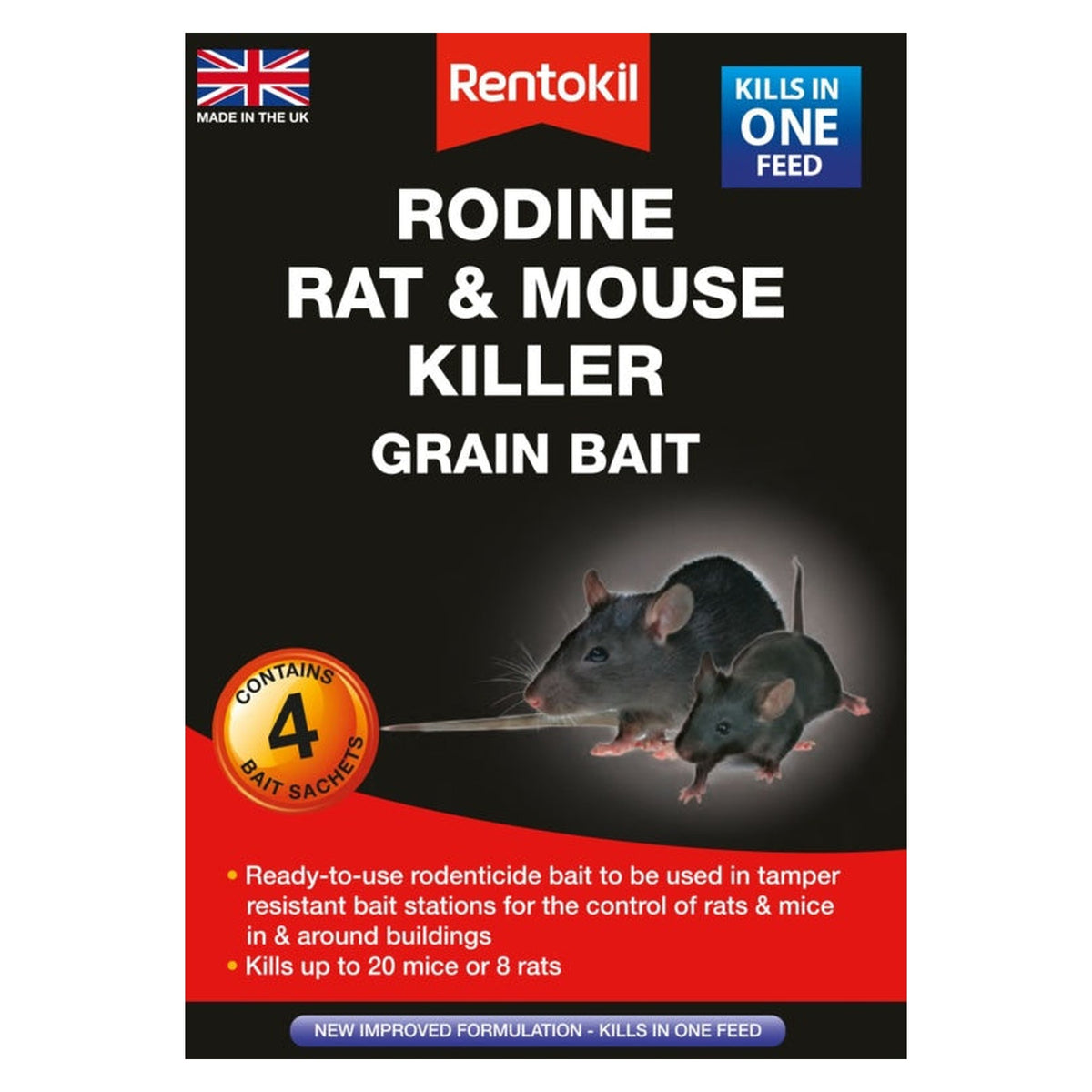 Rentokil Rodine rat and mouse killer grain bait 4 sachets