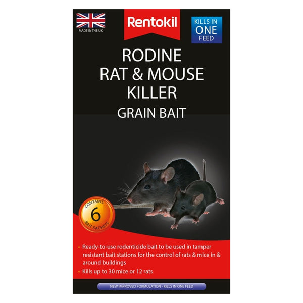 Rentokil Rodine rat and mouse killer grain bait, 6 sachets