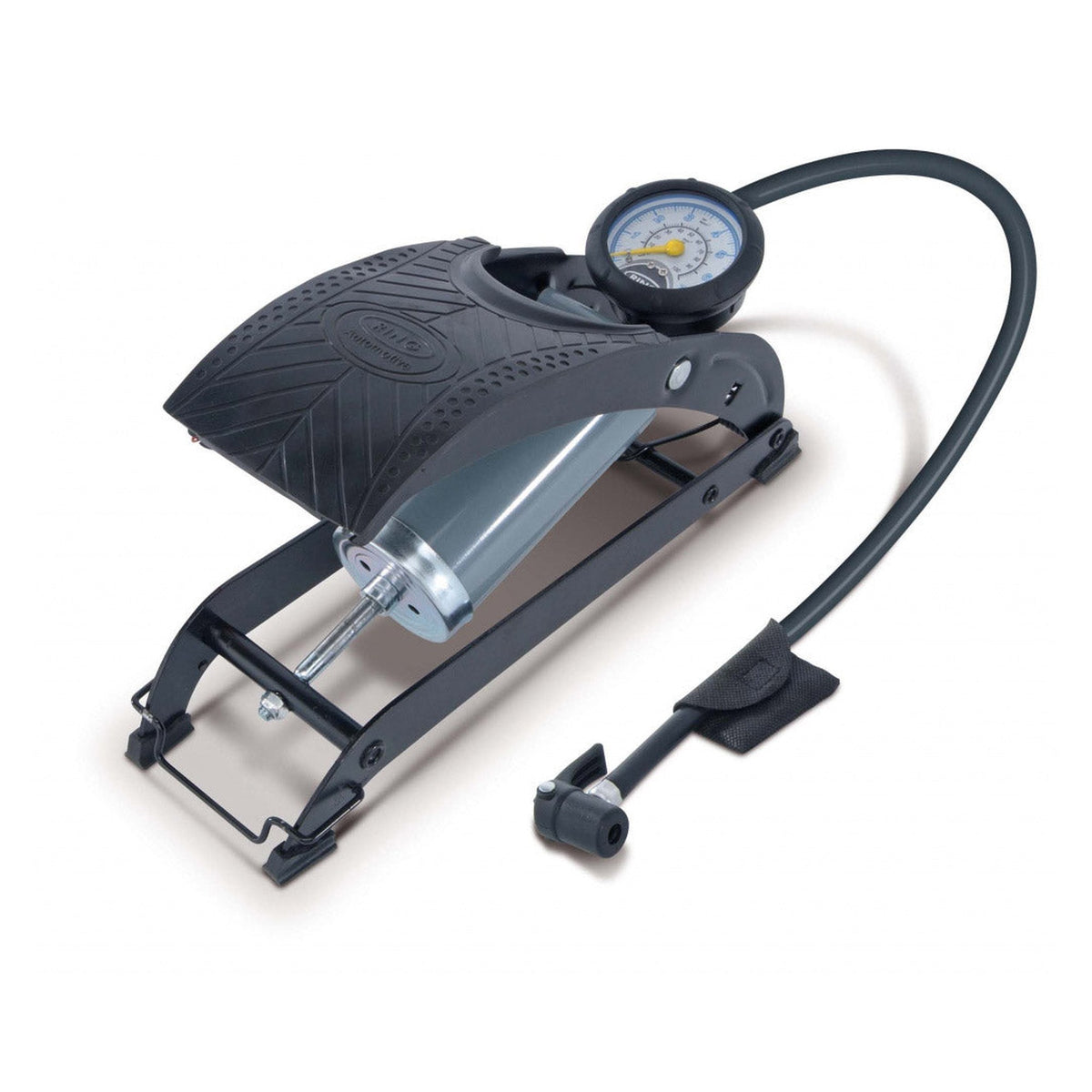 Ring single barrel footpump with pressure gauge