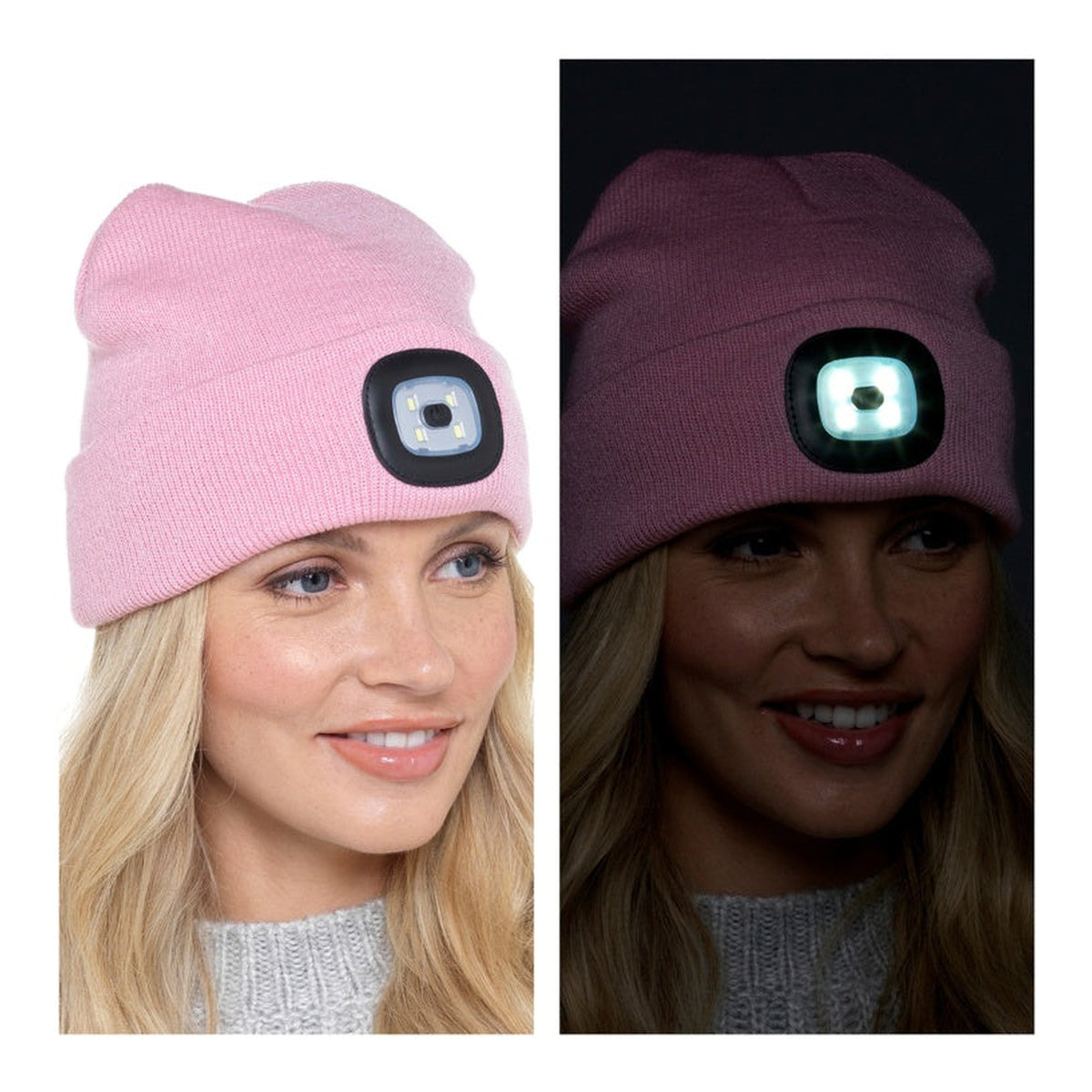 RJM ladies LED beanie in baby pink