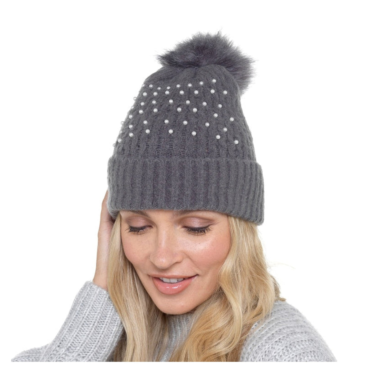 RJM ladies rib hat with pearls and bobble, view 3