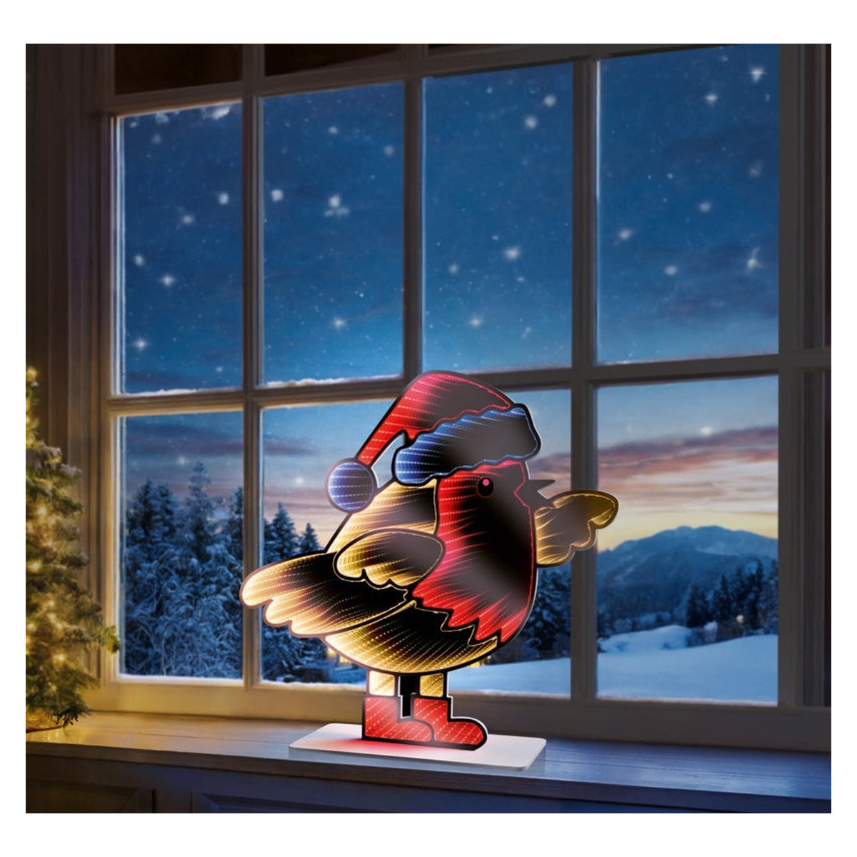 Robin With Santa Hat Infinity Mirror - 40cm