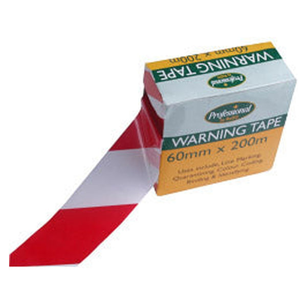 Rodo red and white warning tape, 60mm x 200m dispenser pack
