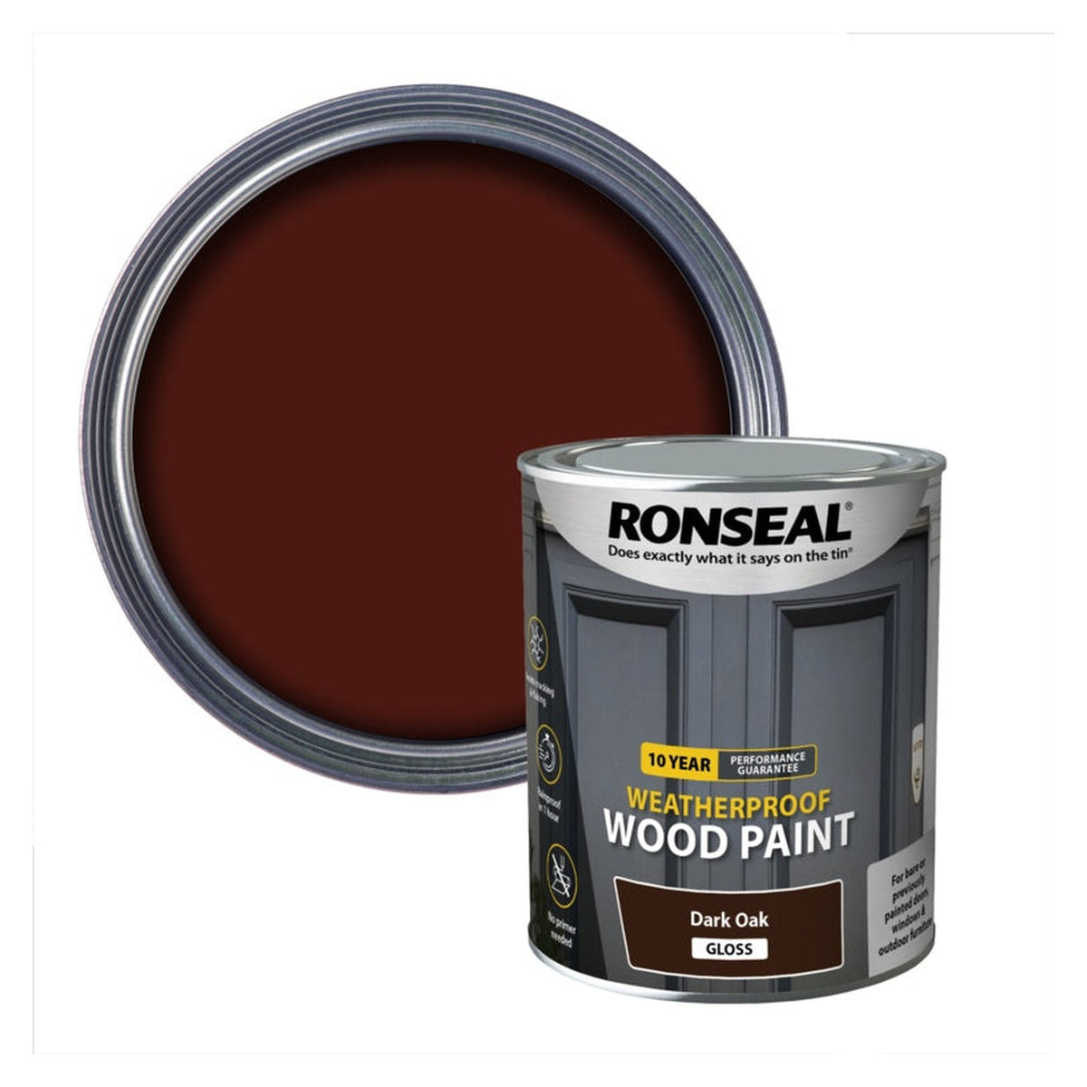 Ronseal 10 Year Weatherproof Gloss Wood Paint Dark Oak 750ml