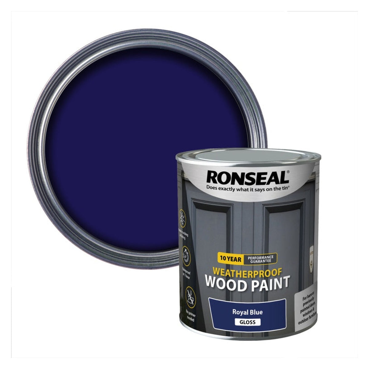 Ronseal 10 Year Weatherproof Gloss Wood Paint Royal Blue 750ml