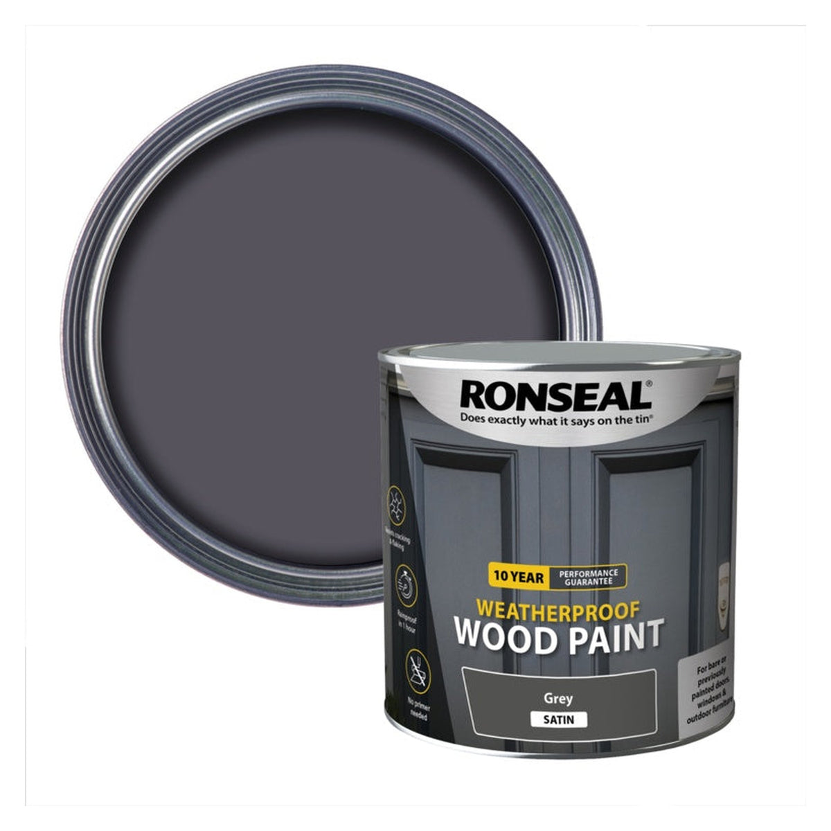 Ronseal 10 Year Weatherproof Satin Wood Paint 2.5L in Grey