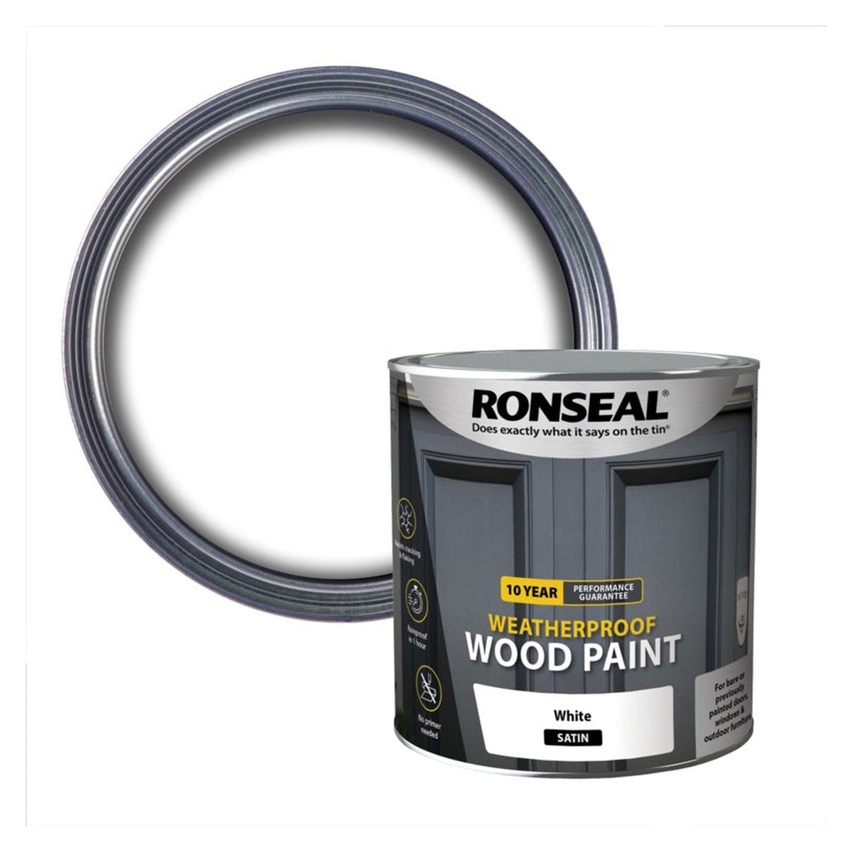 Ronseal 10 Year Weatherproof Satin Wood Paint 2.5L in white