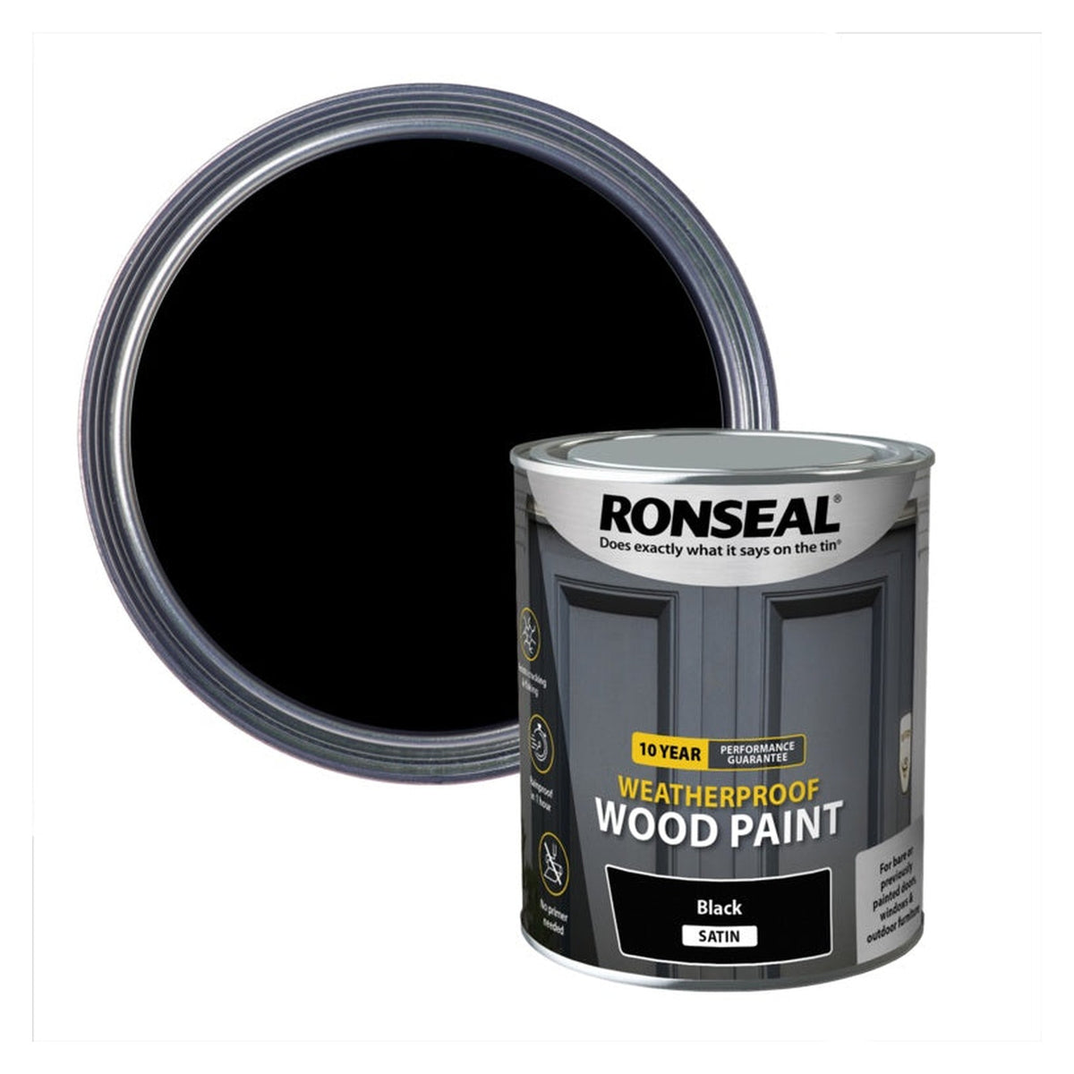 Ronseal 10 Year Weatherproof Satin Wood Paint 750ml in black