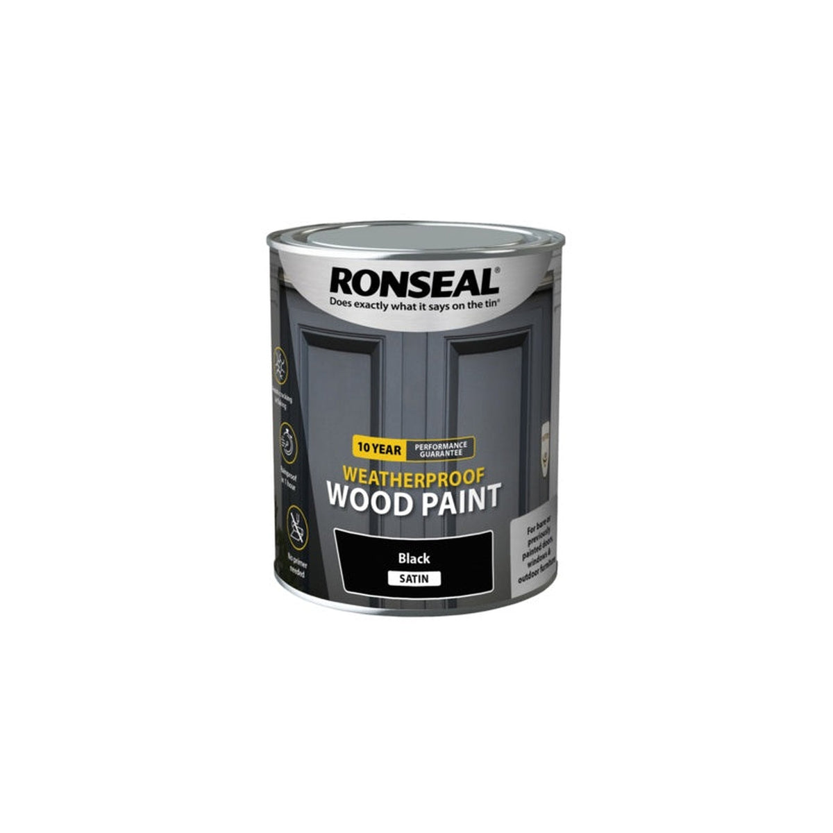 Ronseal 10 Year Weatherproof Satin Wood Paint 750ml in black, view 4