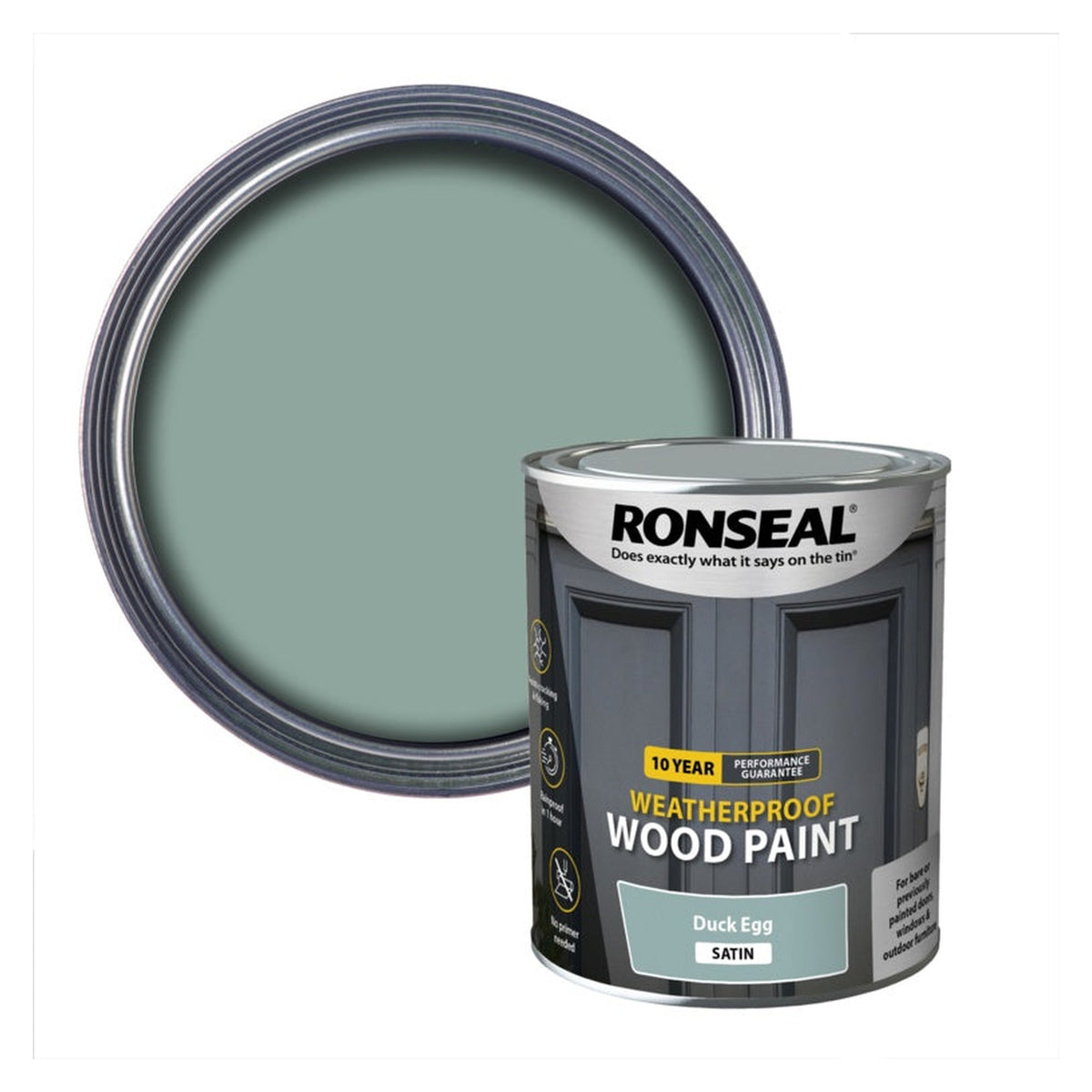 Ronseal 10 Year Weatherproof Satin Wood Paint 750ml in Duck Egg