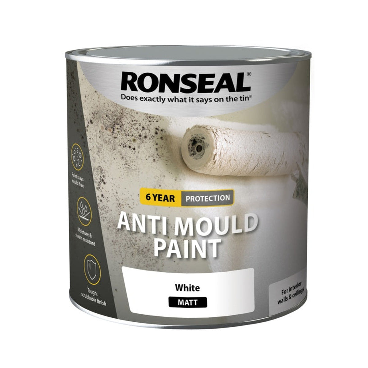 Ronseal 6 Year Anti Mould Paint 2.5L tin white matt, view 2