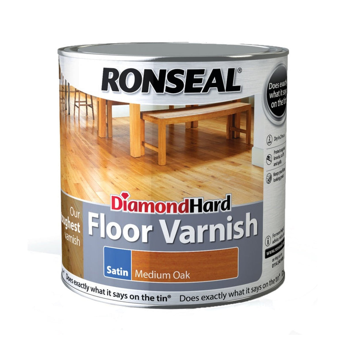 Ronseal Diamond Hard Coloured Floor Varnish Medium Oak 2.5L