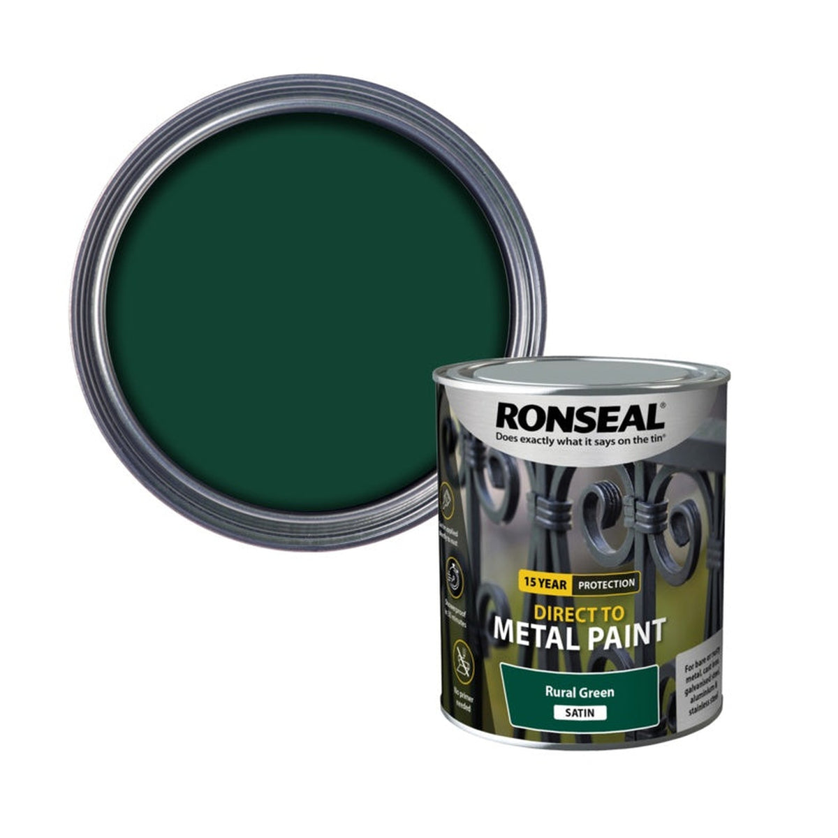 Ronseal Direct to Metal Paint 750ml tin in Rural Green Satin