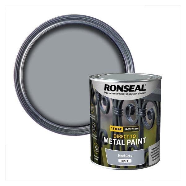 Ronseal Direct To Metal Paint 750ml Steel Grey Matt